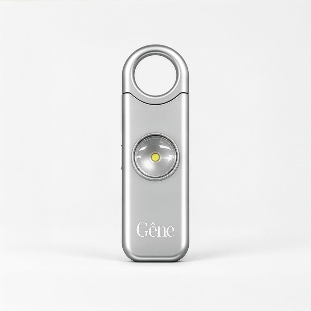 Gêne personal safety alarm in Silver, satin brushed aluminium keychain alarm #Silver